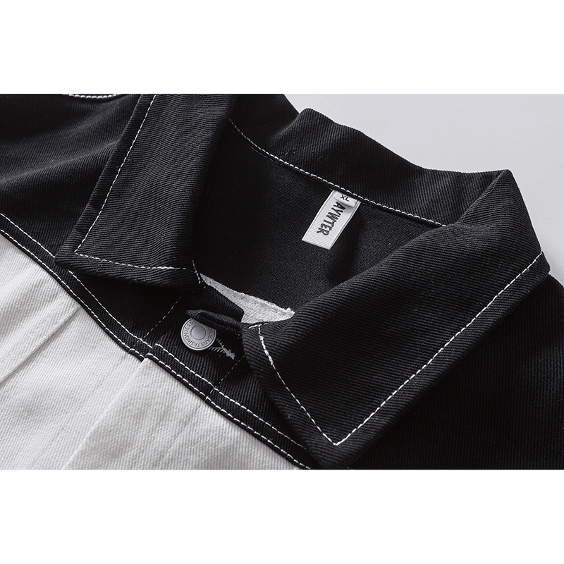 black and white stitched denim-style jacket, view 2 - MRSLM