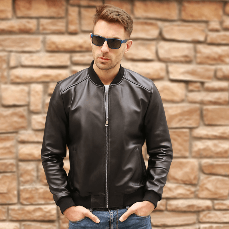 men's sheepskin stand collar jacket, view 5 - MRSLM