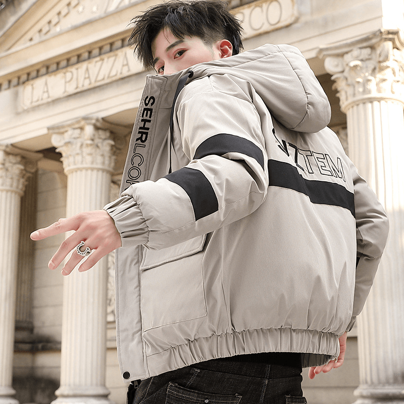 Men's short padded hooded jacket, view 4 - MRSLM