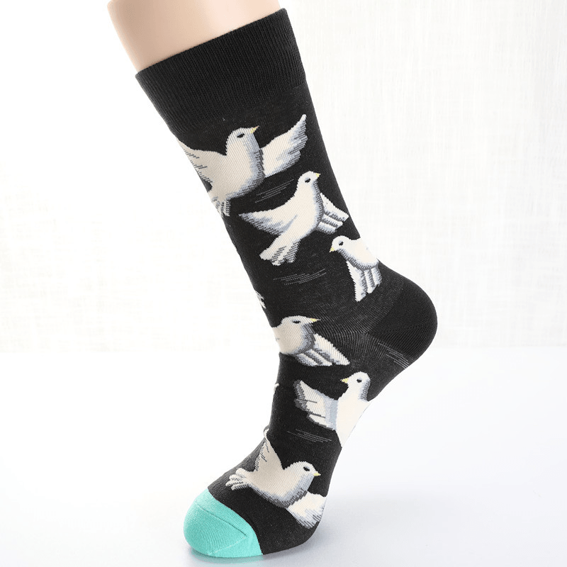 men's illustrated birds and flowers cotton socks, view 10 - MRSLM