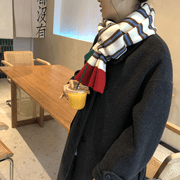 contrast striped knitted scarf, view 4 - MRSLM