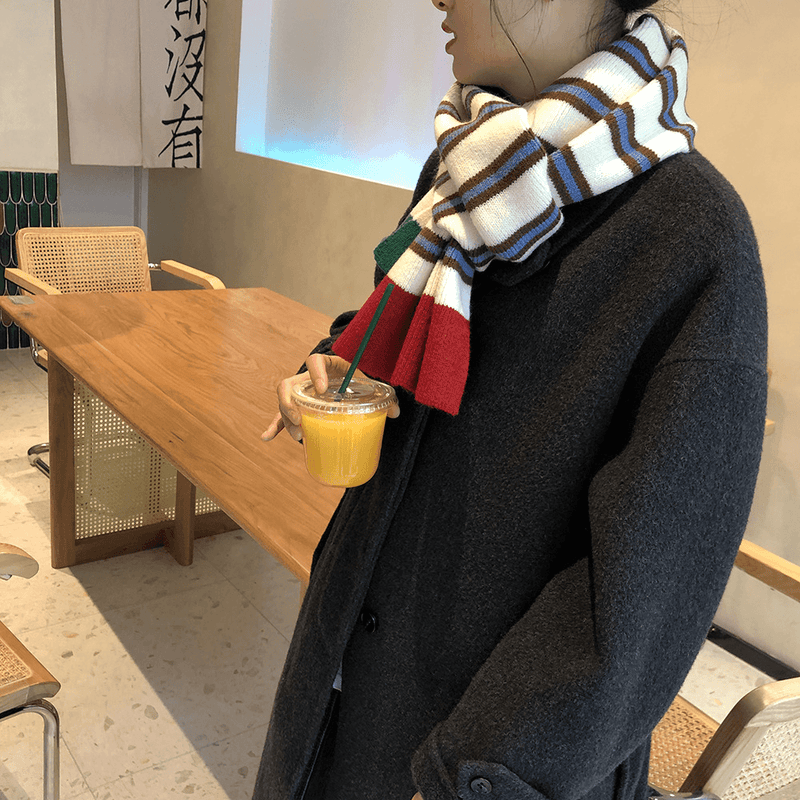 contrast striped knitted scarf, view 4 - MRSLM