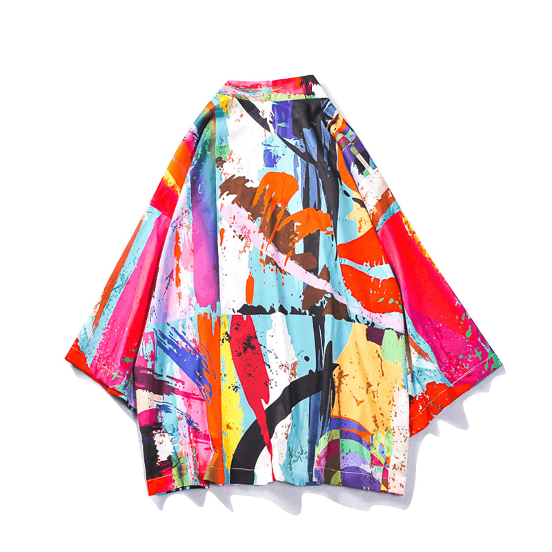 Loose kimono-style graffiti robe coat, view 2 - MRSLM