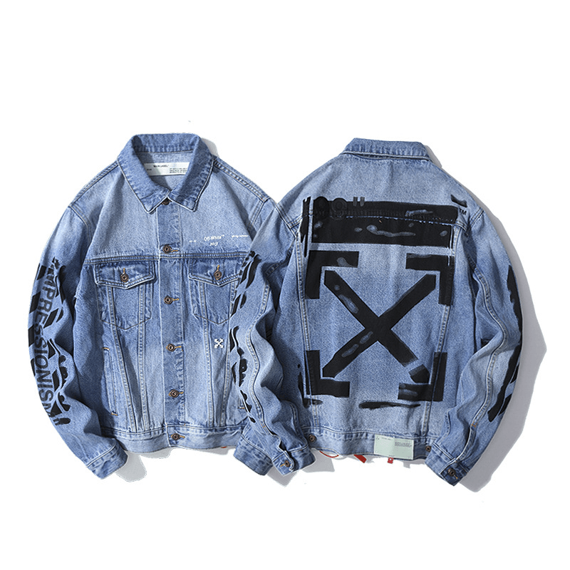 men's casual graffiti denim jacket, view 4 - MRSLM
