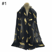 gold leaf print scarf turban shawl, view 3 - MRSLM
