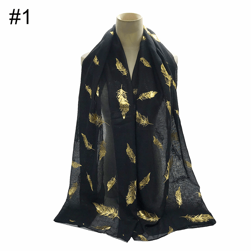 gold leaf print scarf turban shawl, view 3 - MRSLM