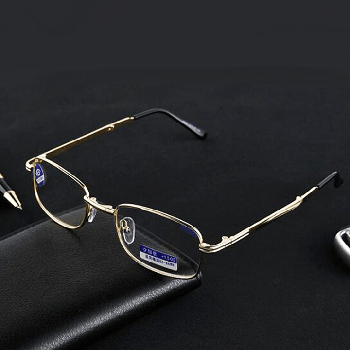 Men Portable Full Frame Foldable Fashion Resin Anti-Blue Reading Glasses Hyperopia Glasses Presbyopic Glasses with Leather Box - MRSLM