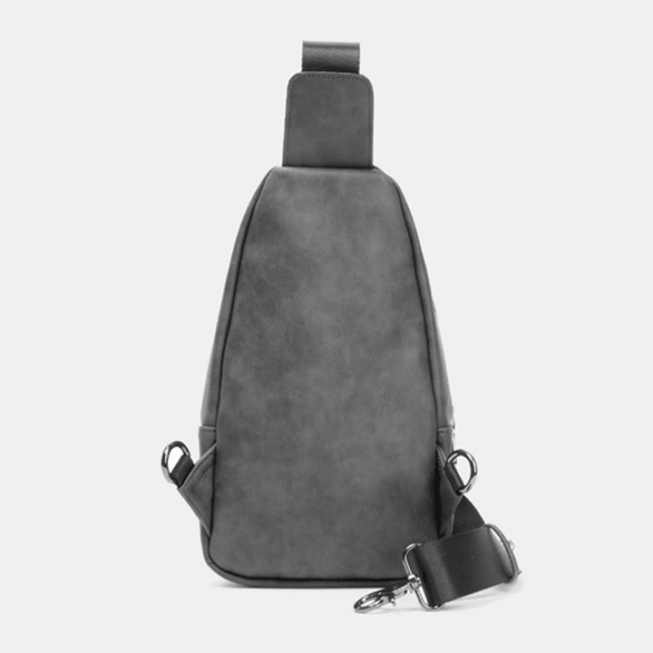 Men Solid Color Headphone Hole Design Multi-Pocket Chest Bag Casual Outdoor PU Soft Leather Wear Resistant Crossbody Bags Shoulder Bag - MRSLM