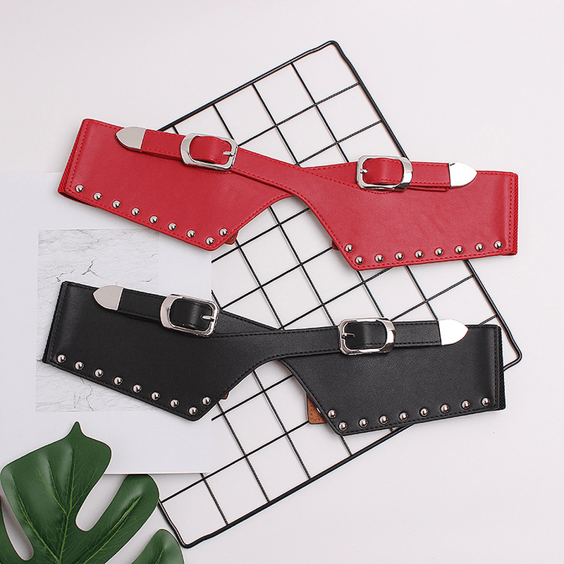 Women's wide elastic PU waist belt, view 3 - MRSLM
