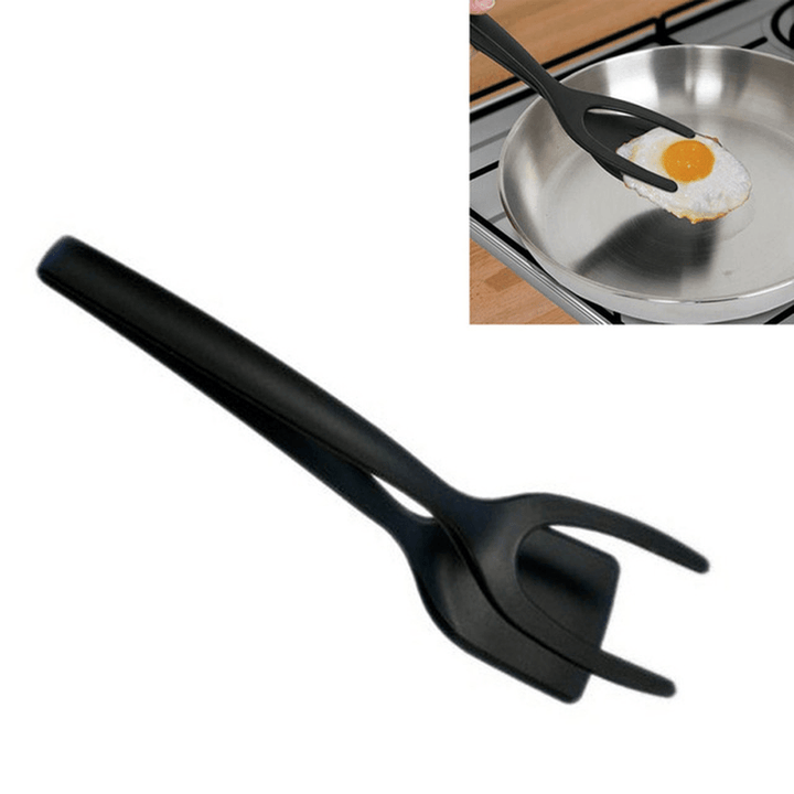 BBQ Tonga Non-Stick Fried Egg Turners Silicone Cooking Turner Kitchen Utensils Bread Tongs Multifunctional Cooking Tool Black and Red - MRSLM