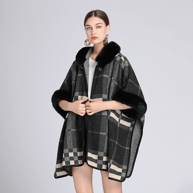 Knitted check shawl cardigan cloak, view 11 - MRSLM