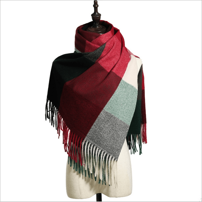 long plaid tassel shawl scarf, view 6 - MRSLM