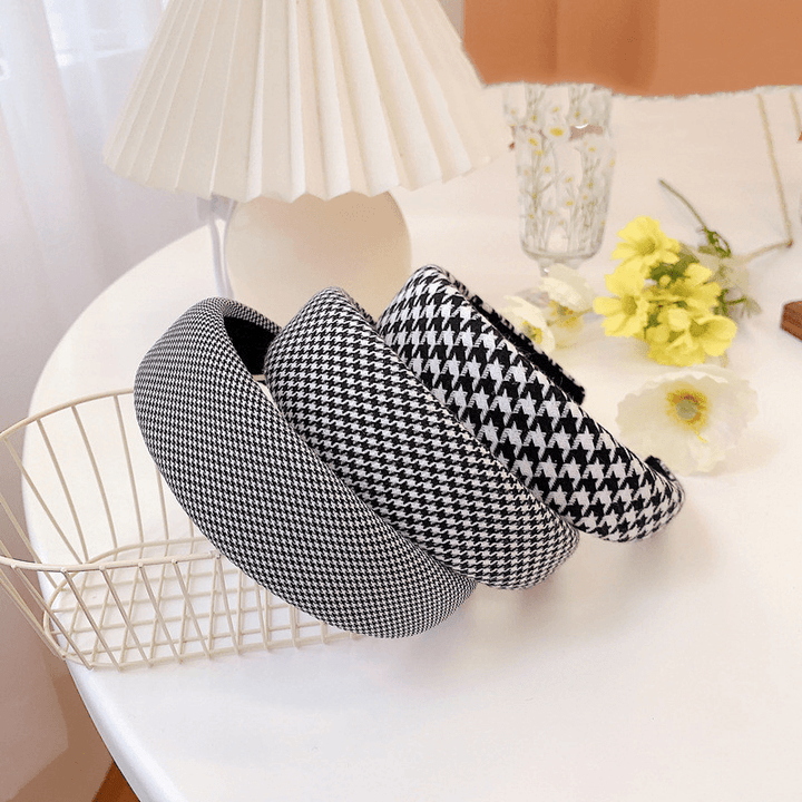 Houndstooth Sponge Headband Fashion Wide Edge Fabric - MRSLM