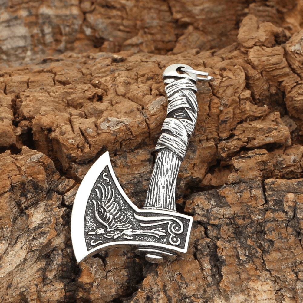 Celtic Wolf and Crow Double-Sided Axe Pendant - MRSLM