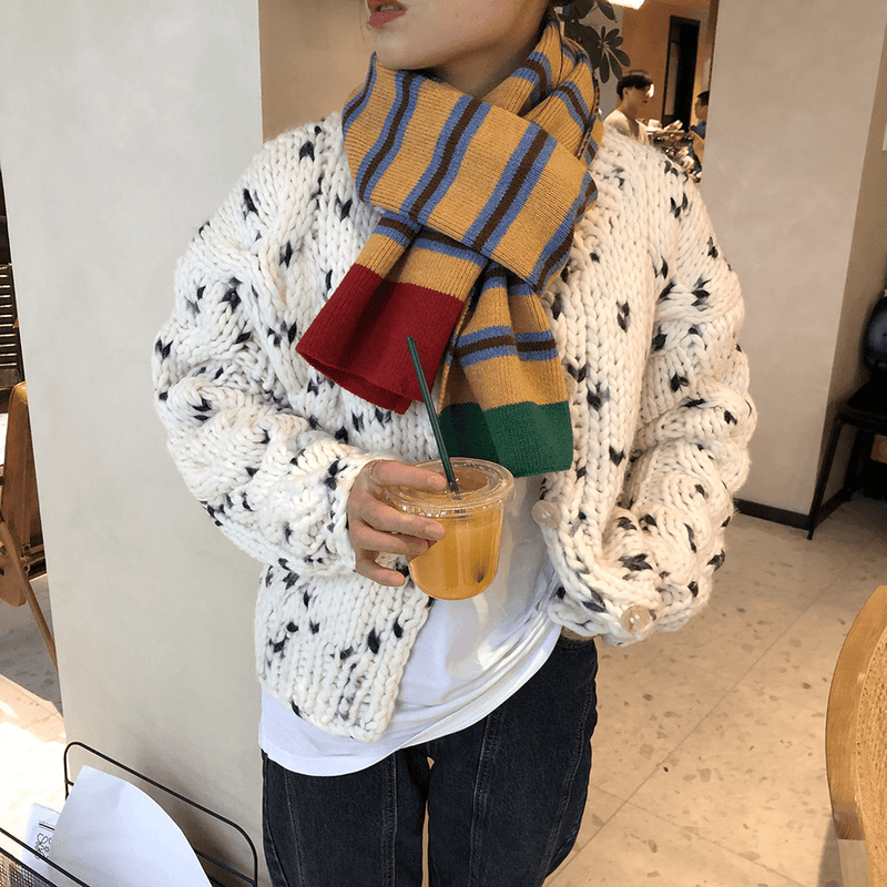 contrast striped knitted scarf, view 2 - MRSLM