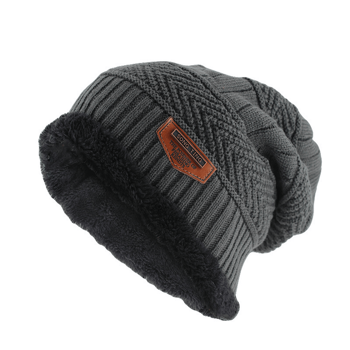 Men'S Knitted Adult Wool plus Velvet Padded Outdoor Warmth Cap - MRSLM