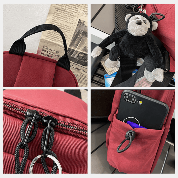 Unisex Nylon Back Zipper Anti-Theft Pocket Chest Bag Waterproof Large Capacity Shoulder Bag Phone Bag with Monkey Pendant - MRSLM