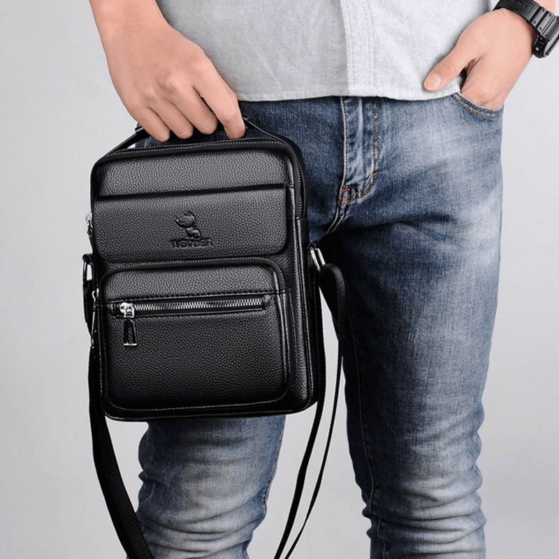 Men Faux Leather Busienss Retro Multi-Carry Handbag Crossbody Bag - MRSLM