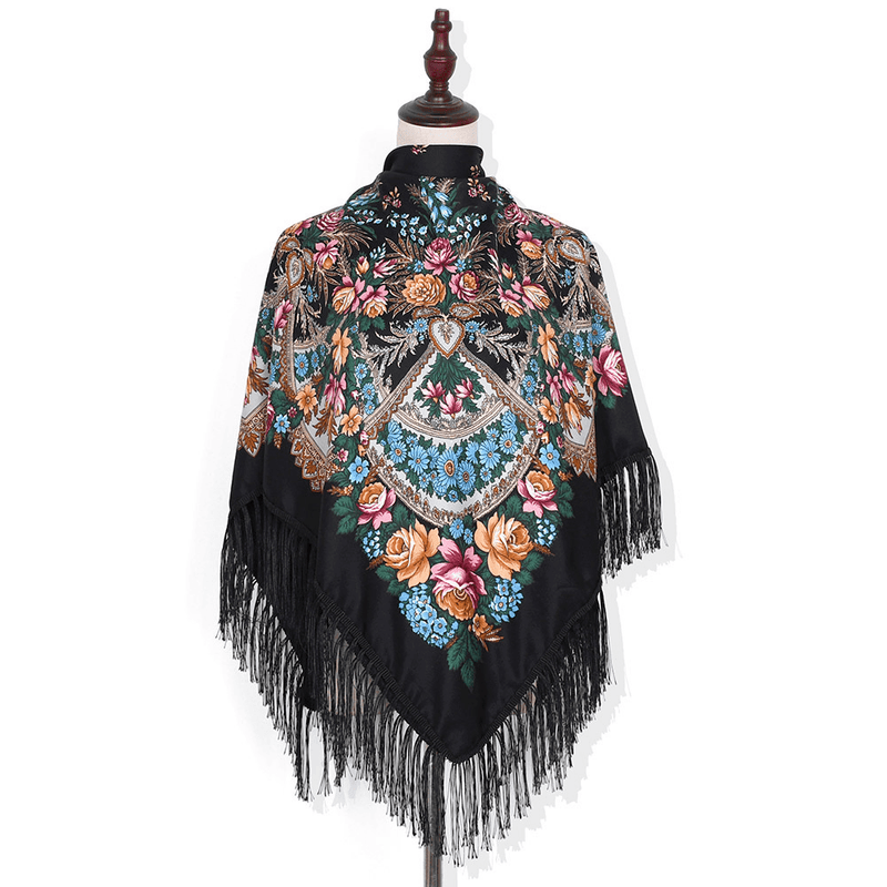 Printed fringed square shawl, view 7 - MRSLM