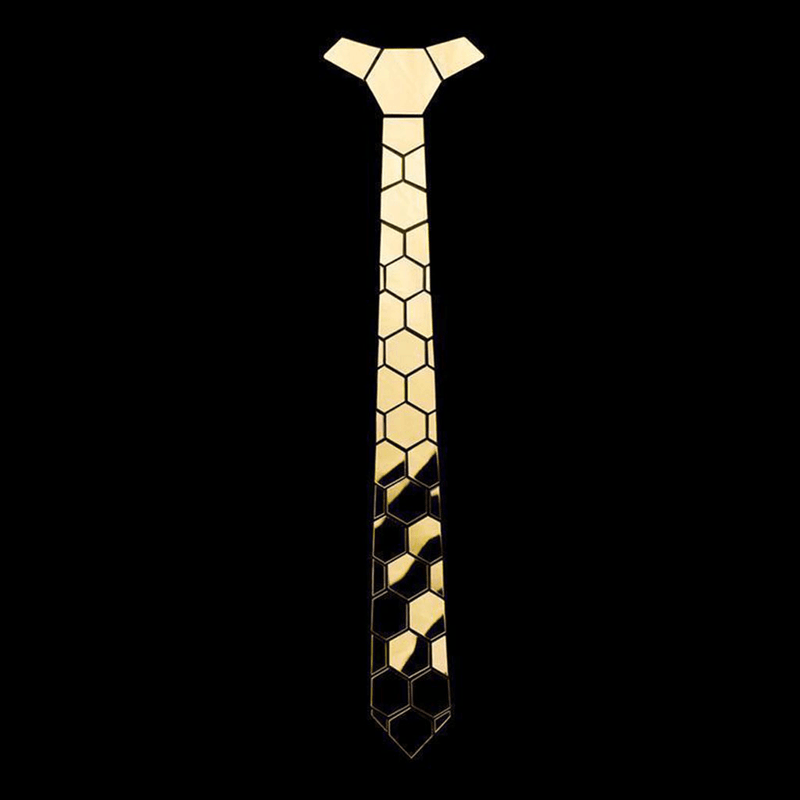 gold geometric plaid tie, view 4 - MRSLM