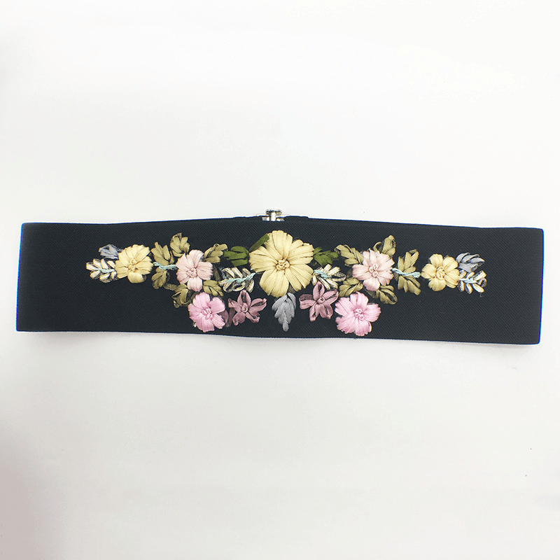embroidered women's waist belt with flower buckle, view 6 - MRSLM