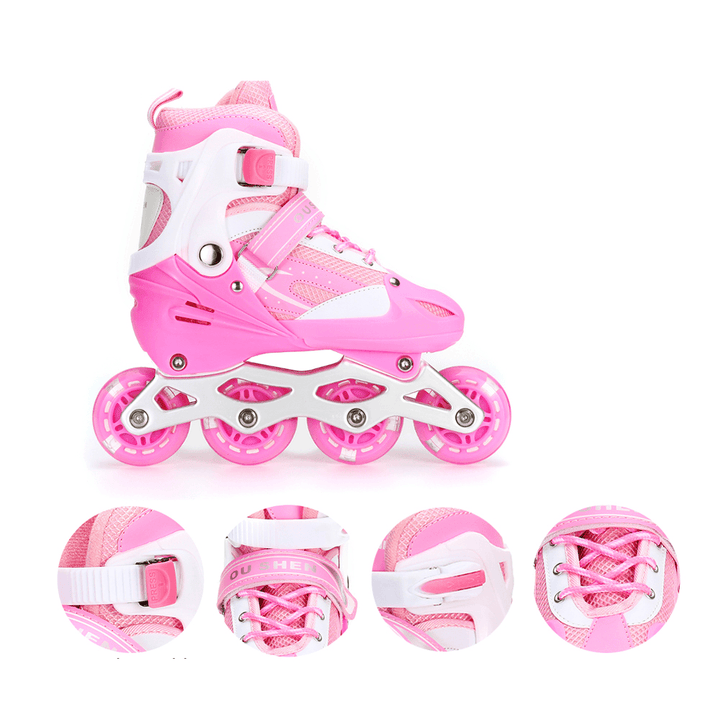 3 Sizes Kids Adjustable Roller Skate with LED Flashing Wheels Girl Boy Roller Shoes Inline Skates for Children＆Adult - MRSLM
