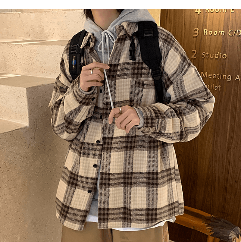 Men's plaid long sleeve shirt jacket - MRSLM