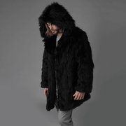 men's black faux fur jacket, view 3 - MRSLM