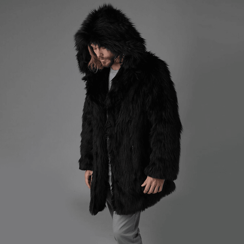 men's black faux fur jacket, view 3 - MRSLM