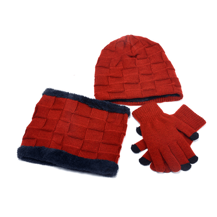 Hat Scarf Gloves Three-Piece Suit plus Velvet Knitted Outdoor Warmth - MRSLM