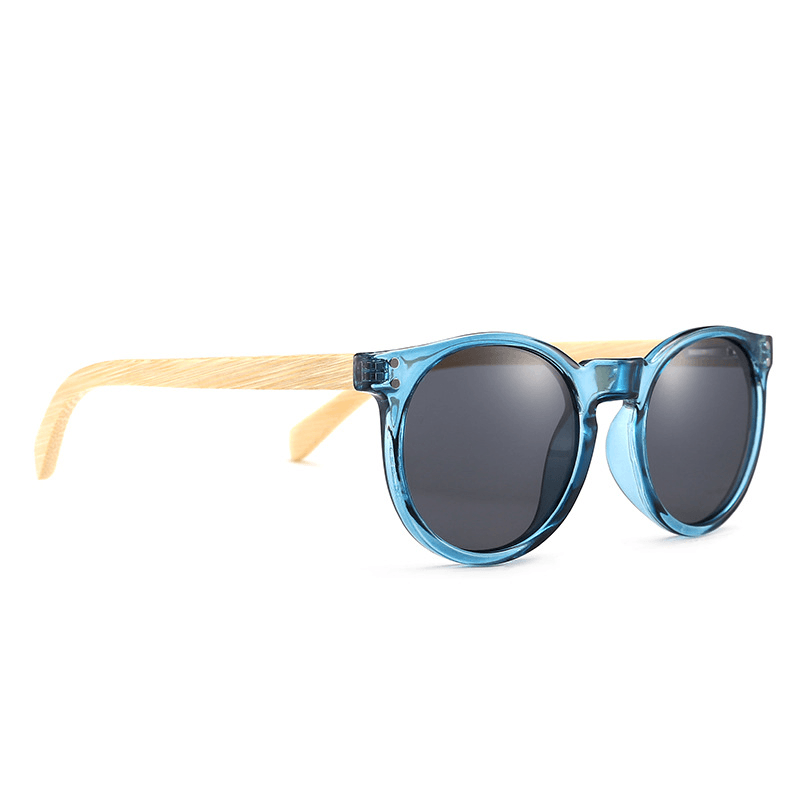 round frame bamboo wood polarized sunglasses, view 4 - MRSLM