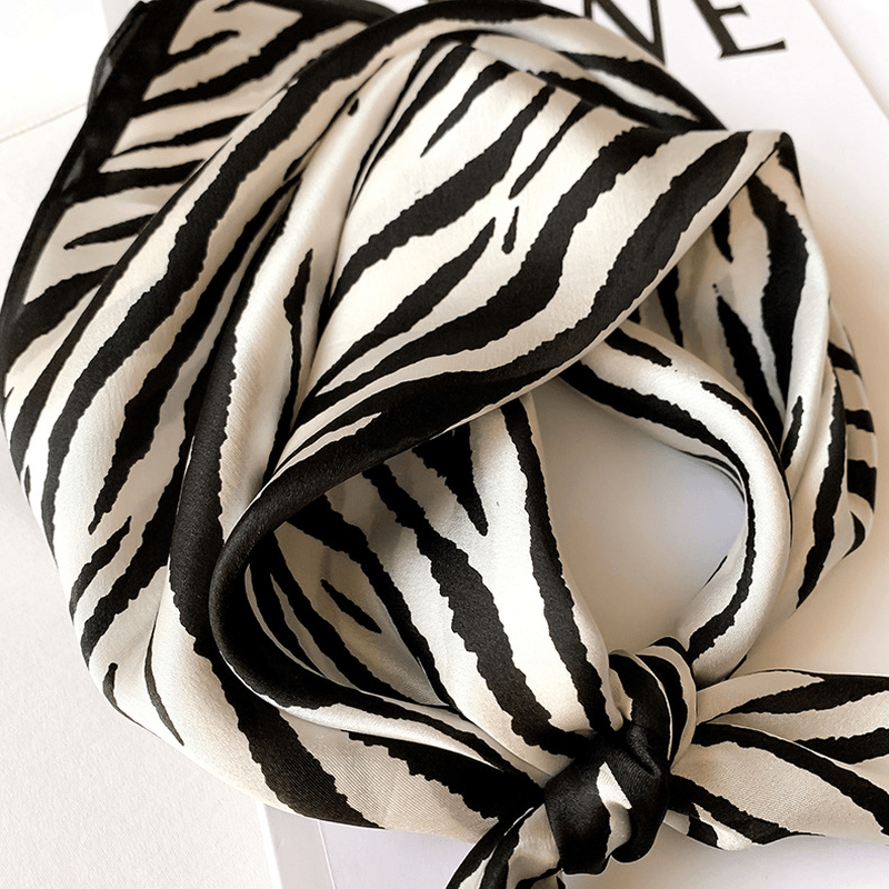 women's striped silk small square scarf, view 3 - MRSLM