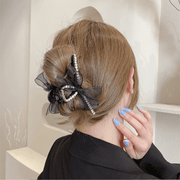 net yarn bow rhinestone hair clip, view 4 - MRSLM