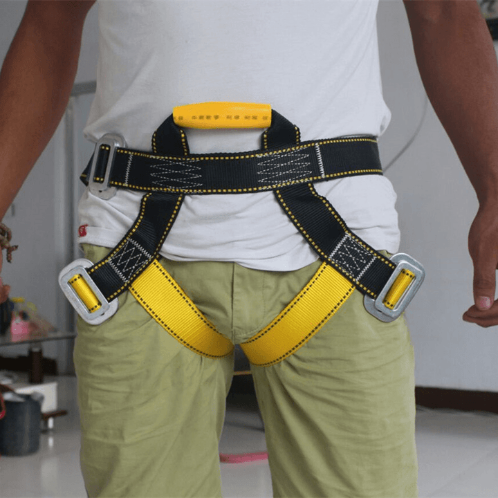 Outdoor Rock Climbing Harness Seat Belt Rappelling Half Body Portable Rope with Safety Metal Hook - MRSLM