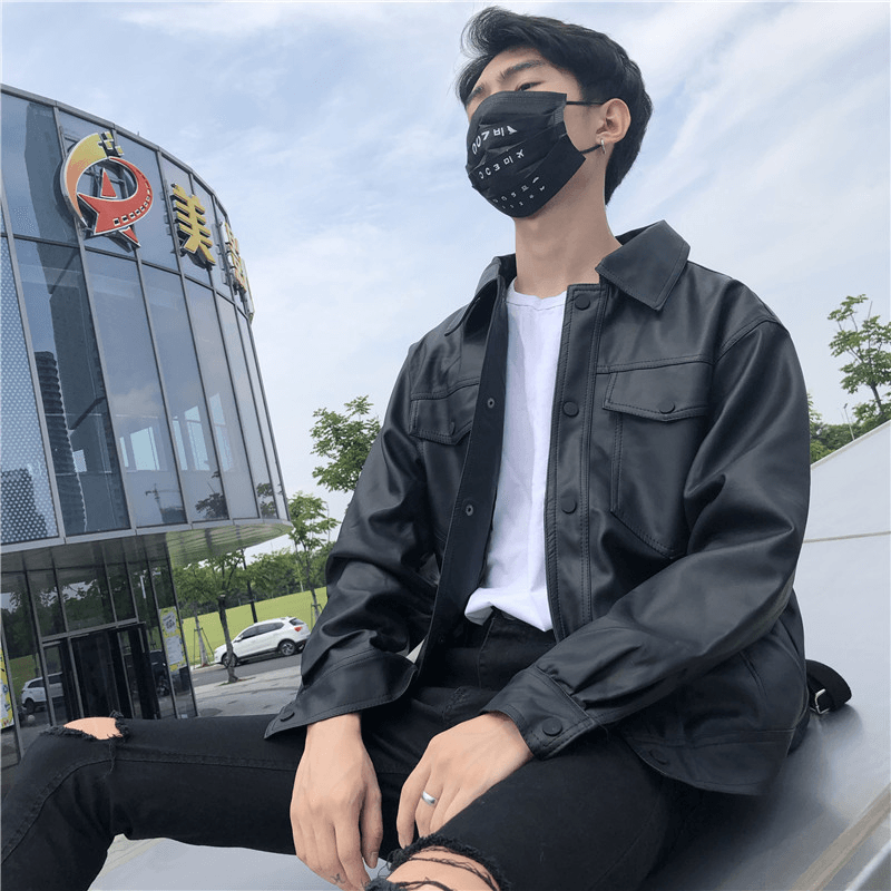Men's loose PU leather workwear jacket, view 3 - MRSLM
