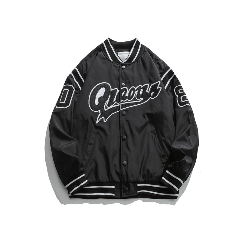 retro color block baseball jacket, view 3 - MRSLM