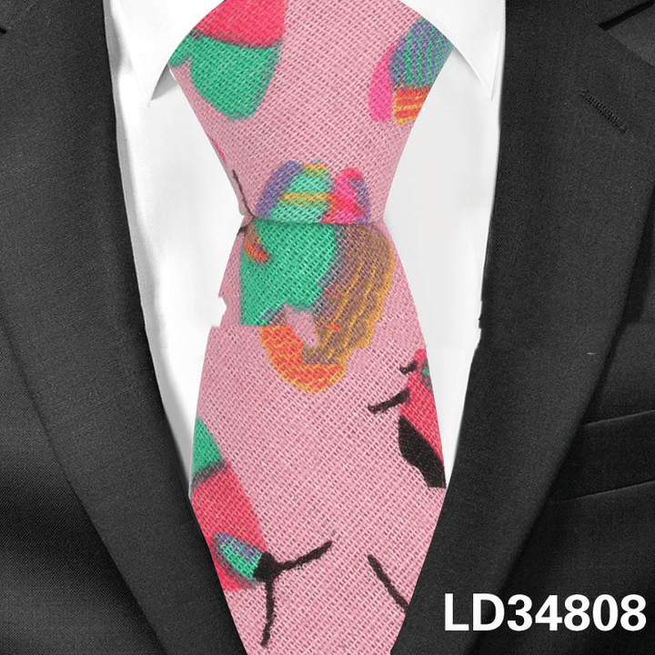 Cartoon Men and Women Tie Cotton, Linen Animal and Plant Print Tie Narrow Version 6Cm - MRSLM