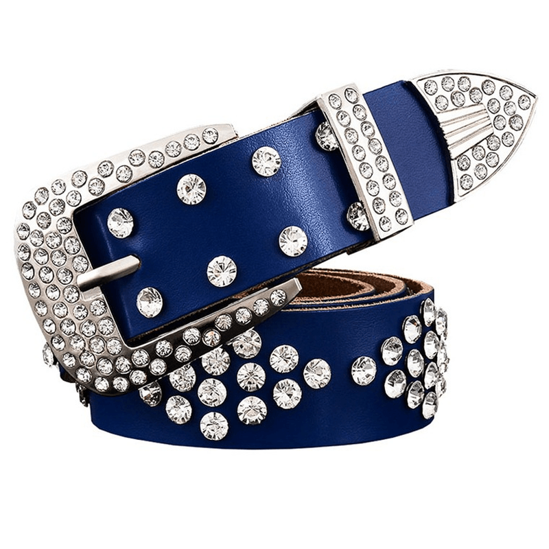 women's cowhide rhinestone pin buckle belt, view 3 - MRSLM