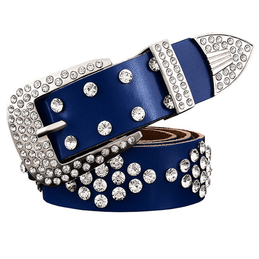 women's cowhide rhinestone pin buckle belt, view 3 - MRSLM