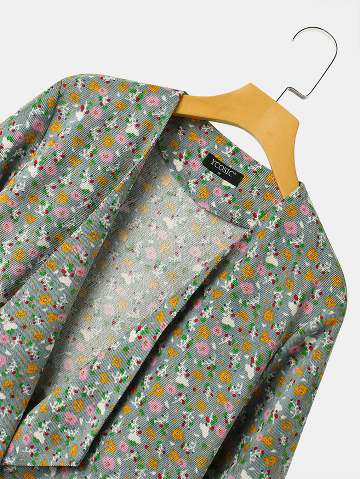 Bohemian Floral Print 3/4 Length Sleeves Casual Jacket for Women - MRSLM