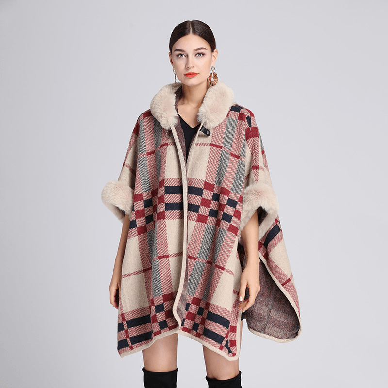 Knitted check shawl cardigan cloak, view 10 - MRSLM