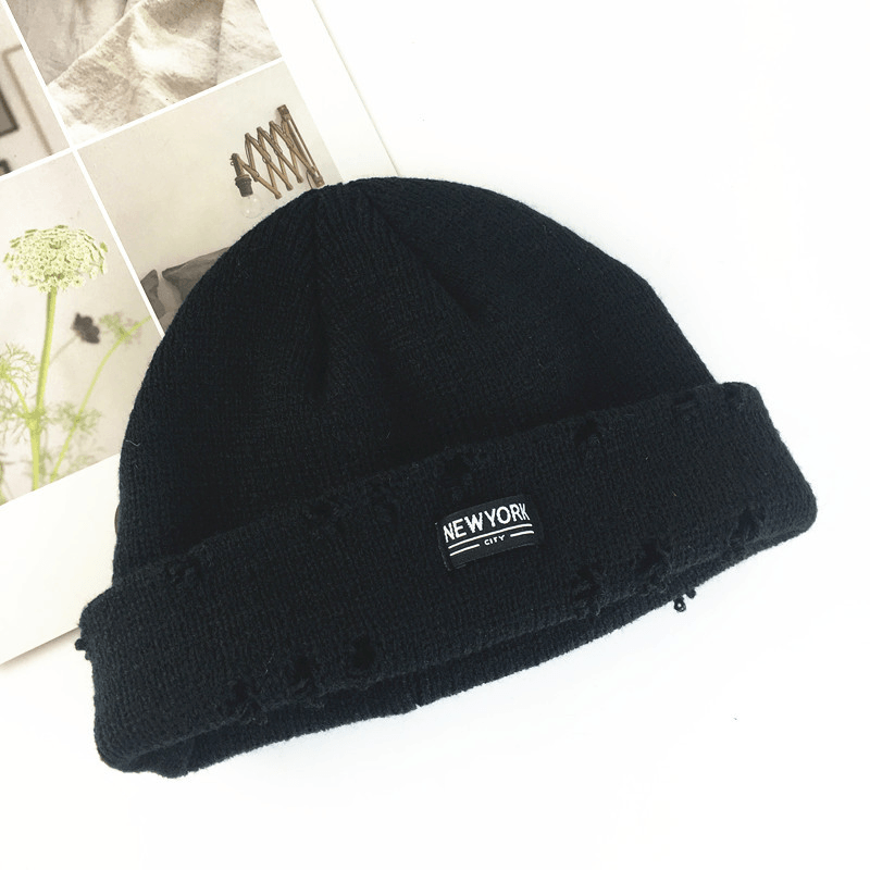 acrylic knit hat with patch, view 6 - MRSLM
