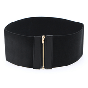 women's wide black elastic woven waist belt, view 3 - MRSLM