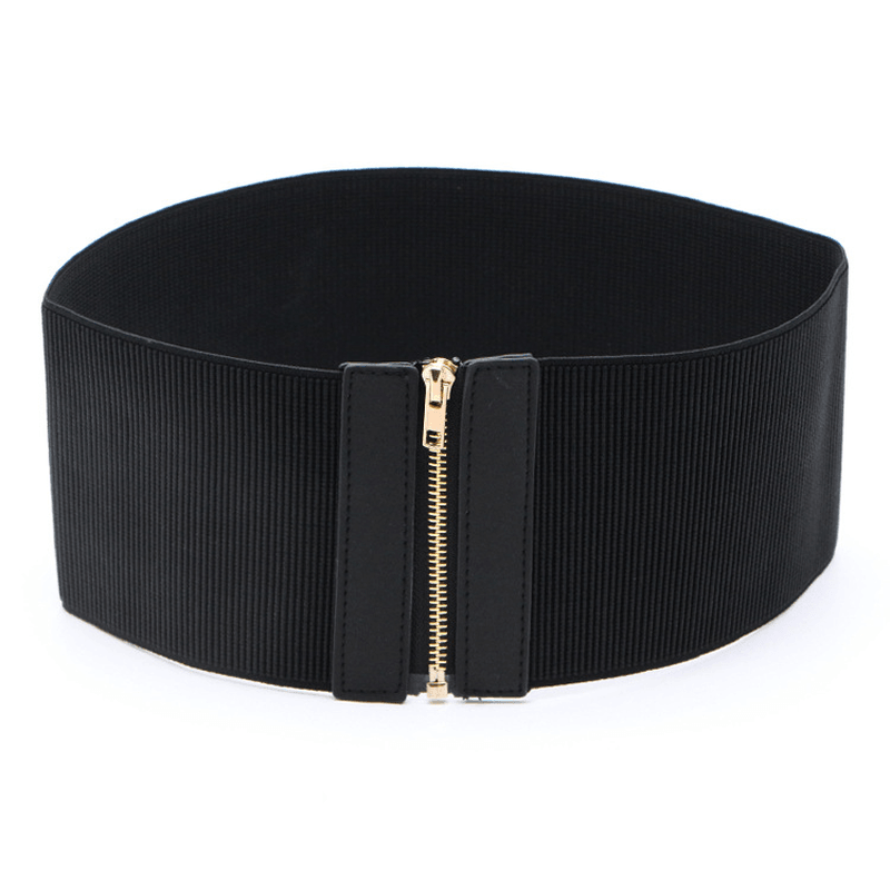 women's wide black elastic woven waist belt, view 3 - MRSLM