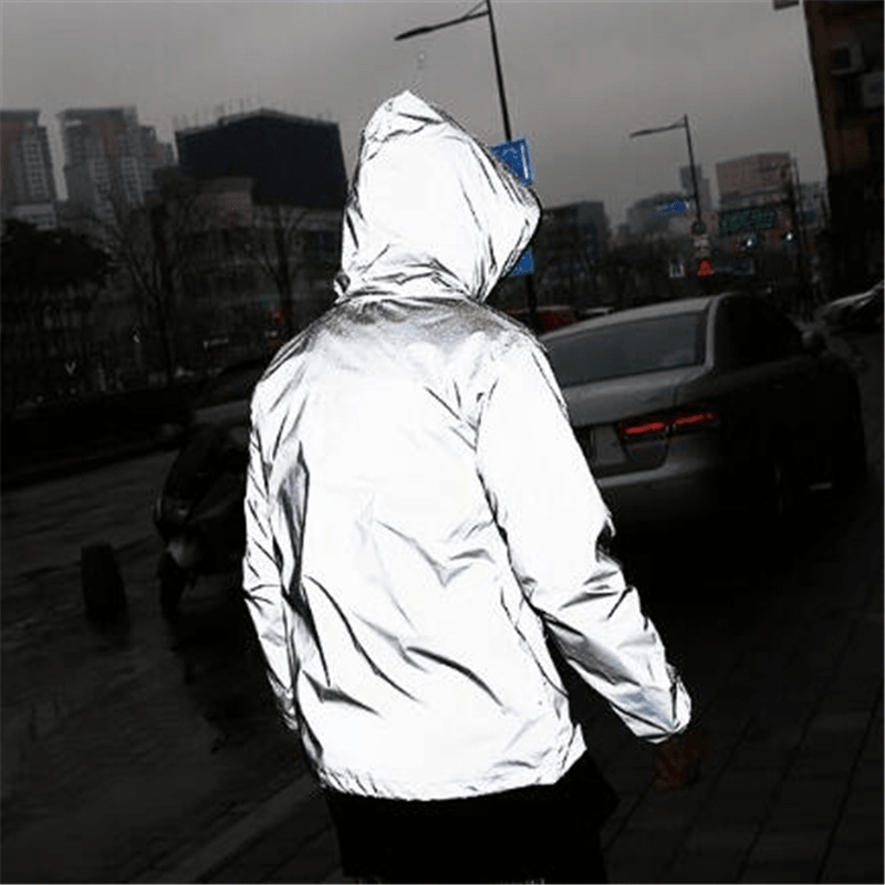 Solid Color Zipper Decoration Reflective Jacket Men'S Jacket - MRSLM