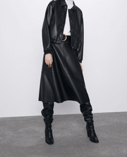 Women's short black PU leather jacket, view 5 - MRSLM