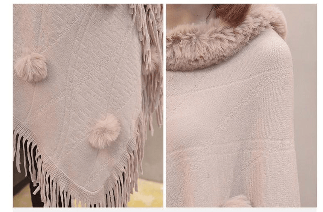 Loose Outer Wear Fur Collar Bat Shirt with Hand-Woven Tassels - MRSLM