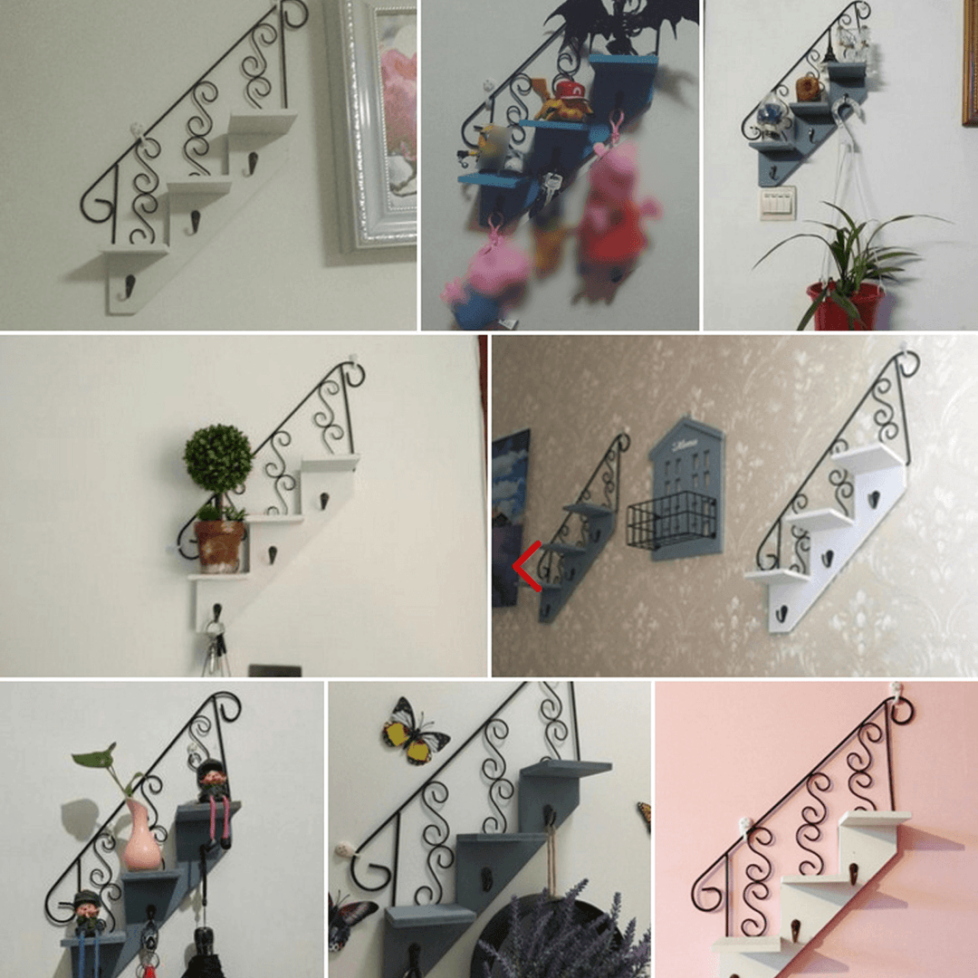 Staircase Plant Shelf Wall Hanging Decor Creative Rural Style Stair Shape Household - MRSLM
