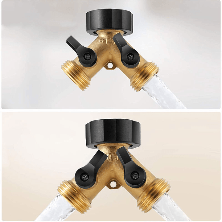 Garden Hose Splitter Y Connector Brass Garden Hose Adapter Y-Type Shunt Design 3 Way Ball Valve - MRSLM