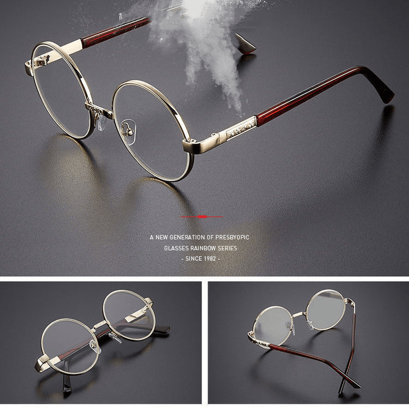 Crystal flat round metal glasses, view 4 - MRSLM